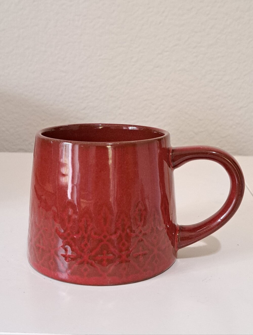 Hearth & Hand Magnolia Elegant Etched Lace Red Stoneware Coffee Espresso Mug